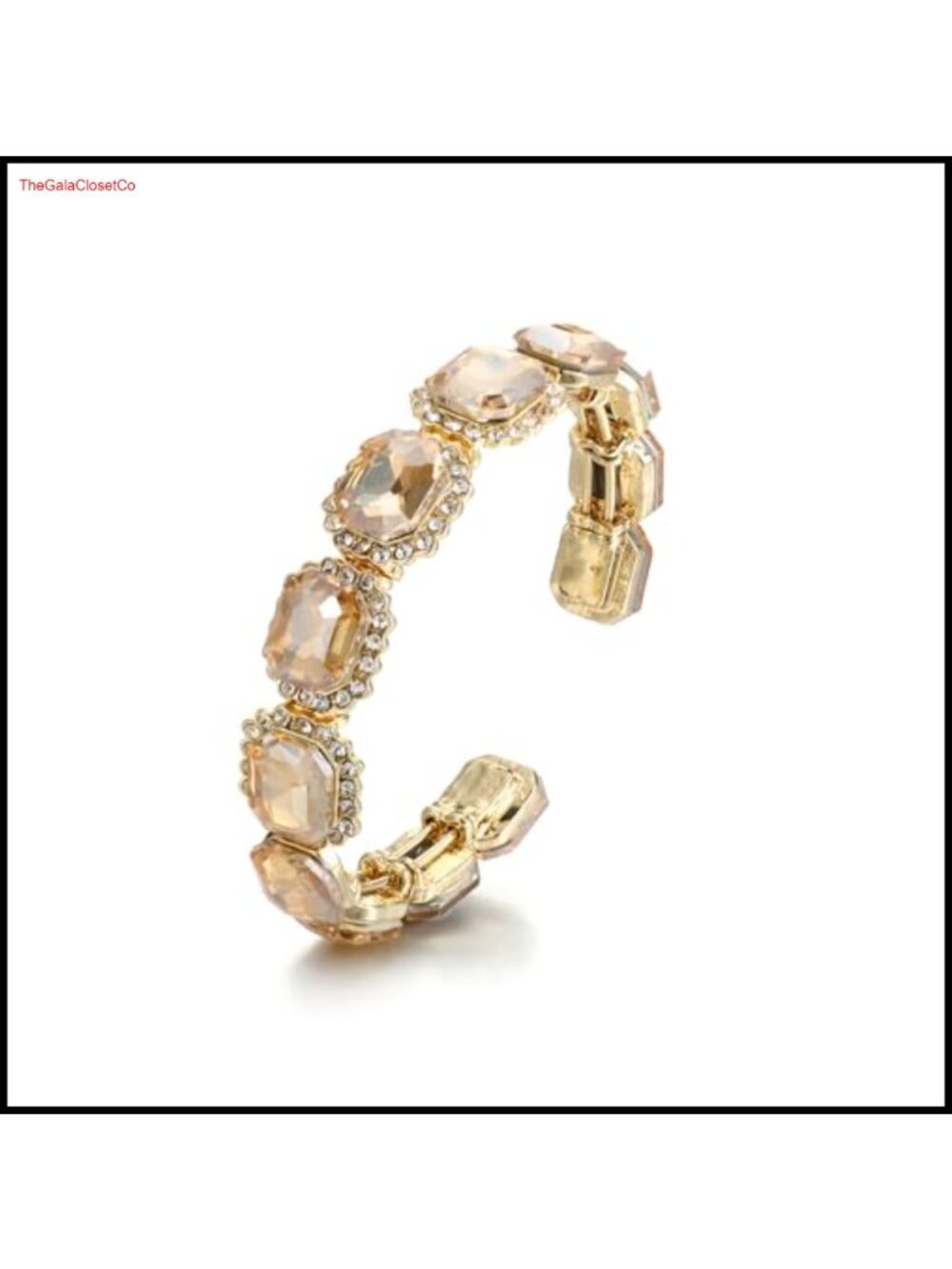 Open Stretch Cuff Bracelet Emerald Cut Austrian Crystal Wedding Bride Jewelry